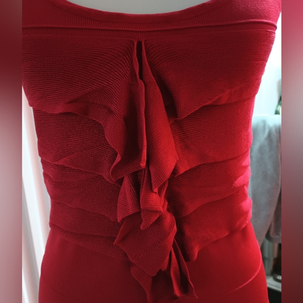 Express Red Ruffle Midi Dress - Picture 2 of 6